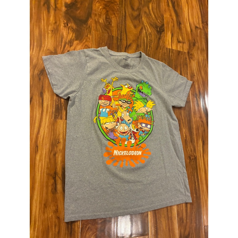 Nickelodeon Mens Graphic T-Shirt Gray 90s Cartoon Character Rugrats Hey Arnold L